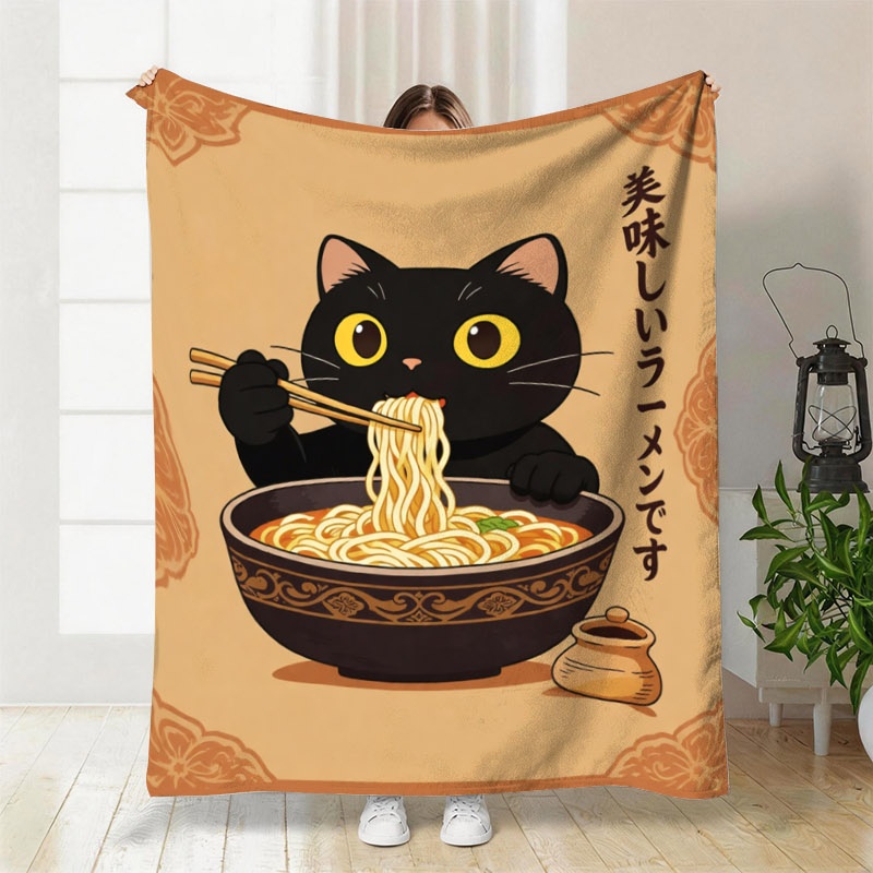Baby Food In Japan - Cute Cat Ramen Throw Blanket Tapestry
