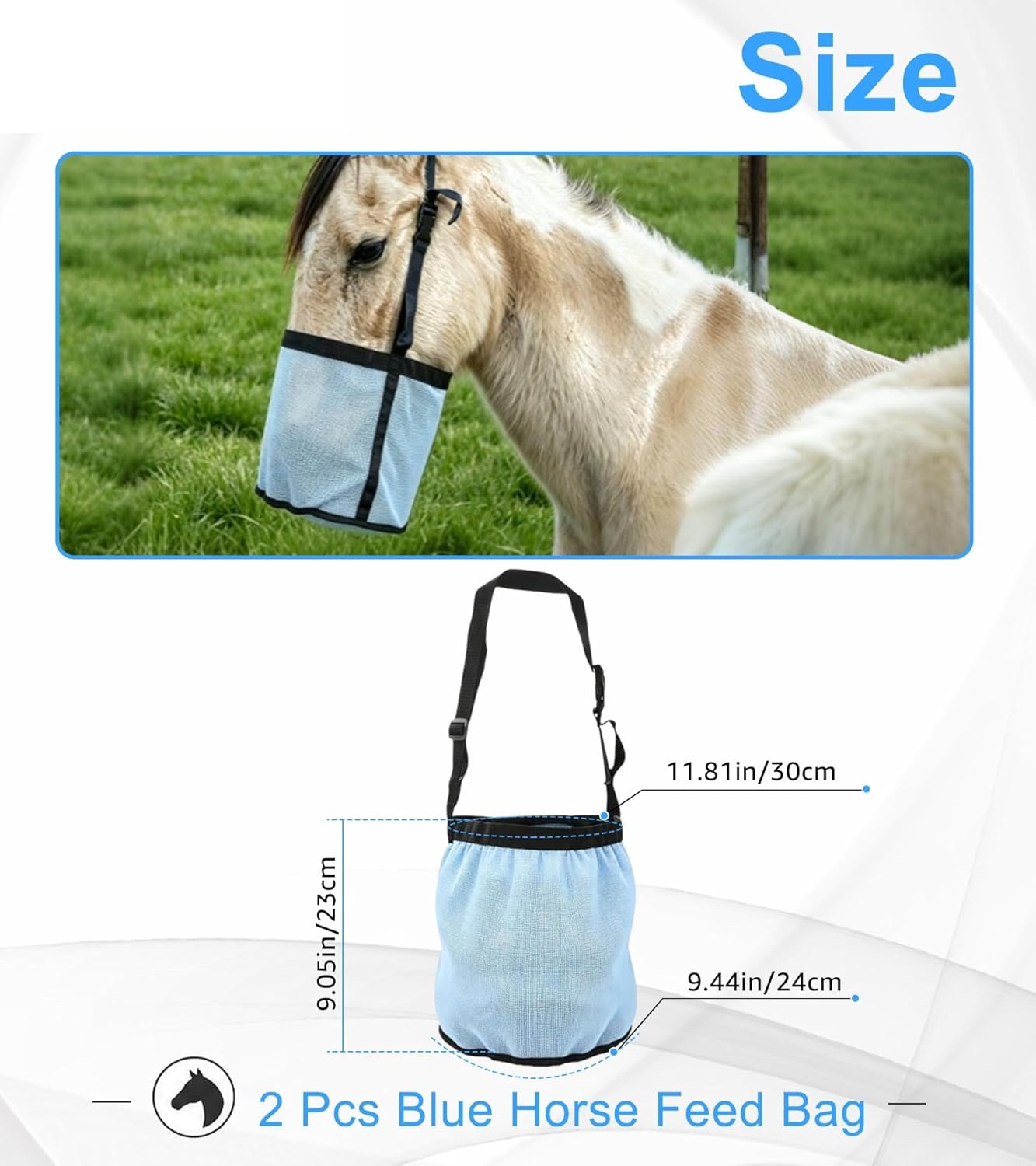 2pcs Horse Feed Bags Blue/Blac - Mesh Feeder Bag ulasan dan harga