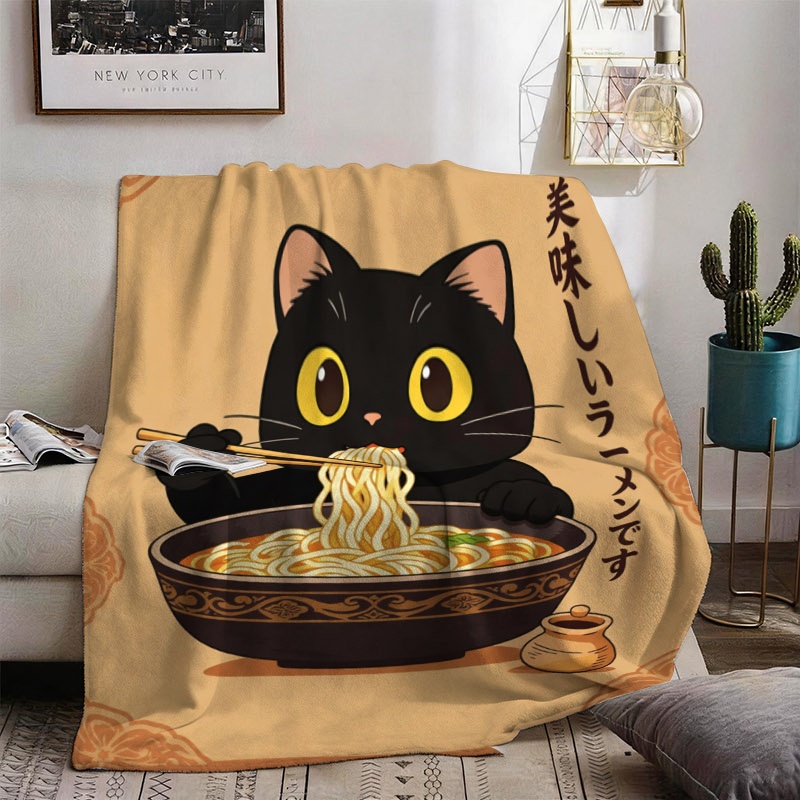 Cute Cat Ramen Throw Blanket T - Baby Food In Japan ulasan dan harga